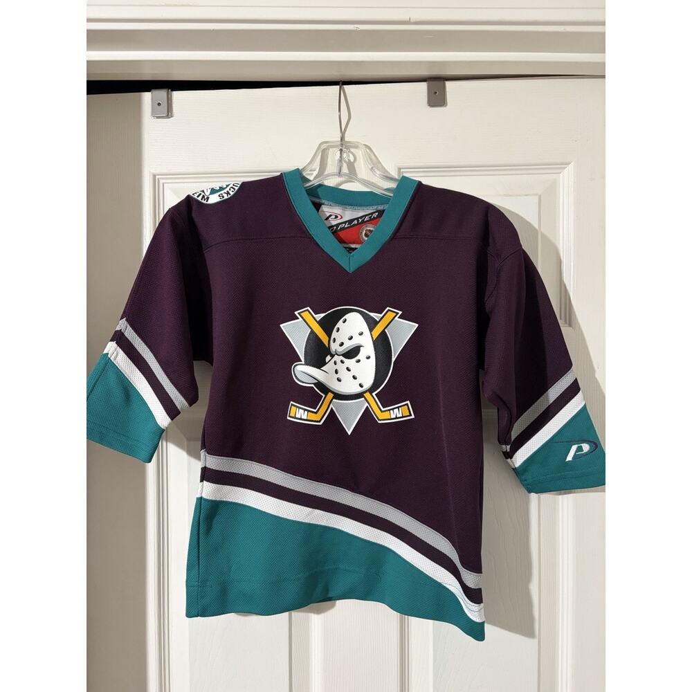 Vintage Pro Player Anaheim Mighty Ducks Jersey Youth Sz M 5/6 NHL Movie Disney